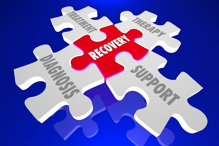 Puzzle pieces illustrating recovery, therapy, diagnosis, and support, representing a substance abuse treatment center and the addiction recovery journey.