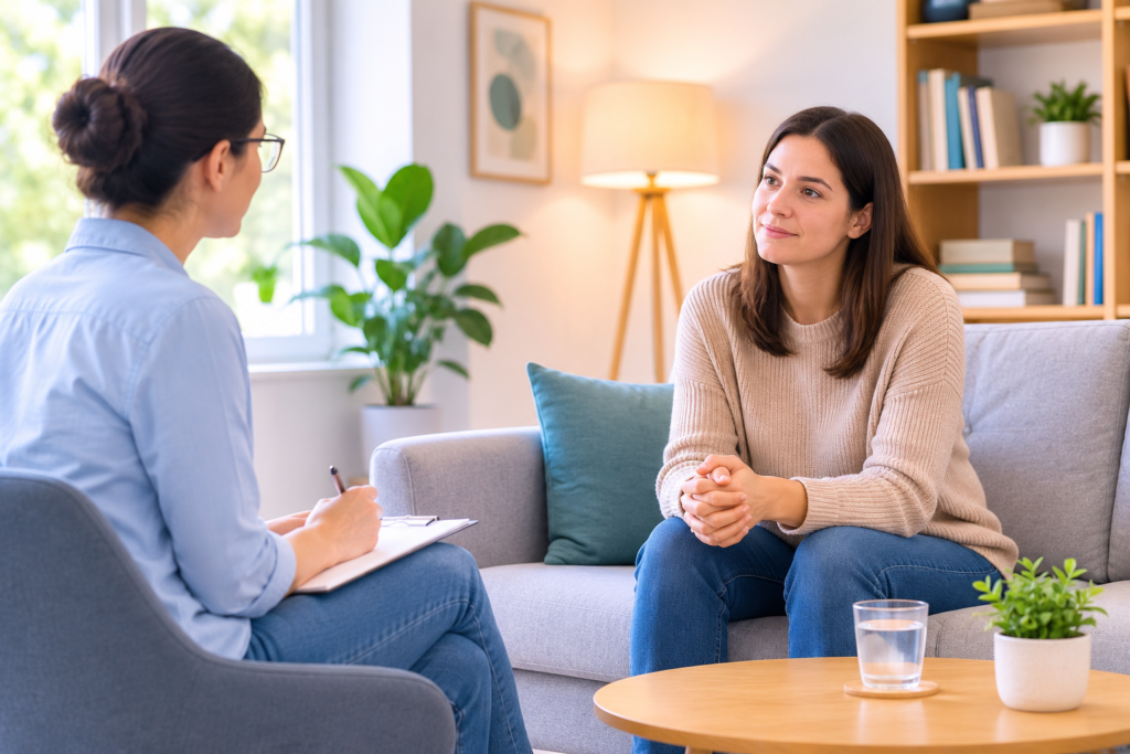 A calm rehab counseling environment representing Indiana Medicaid drug rehab coverage and support for individuals seeking addiction treatment.