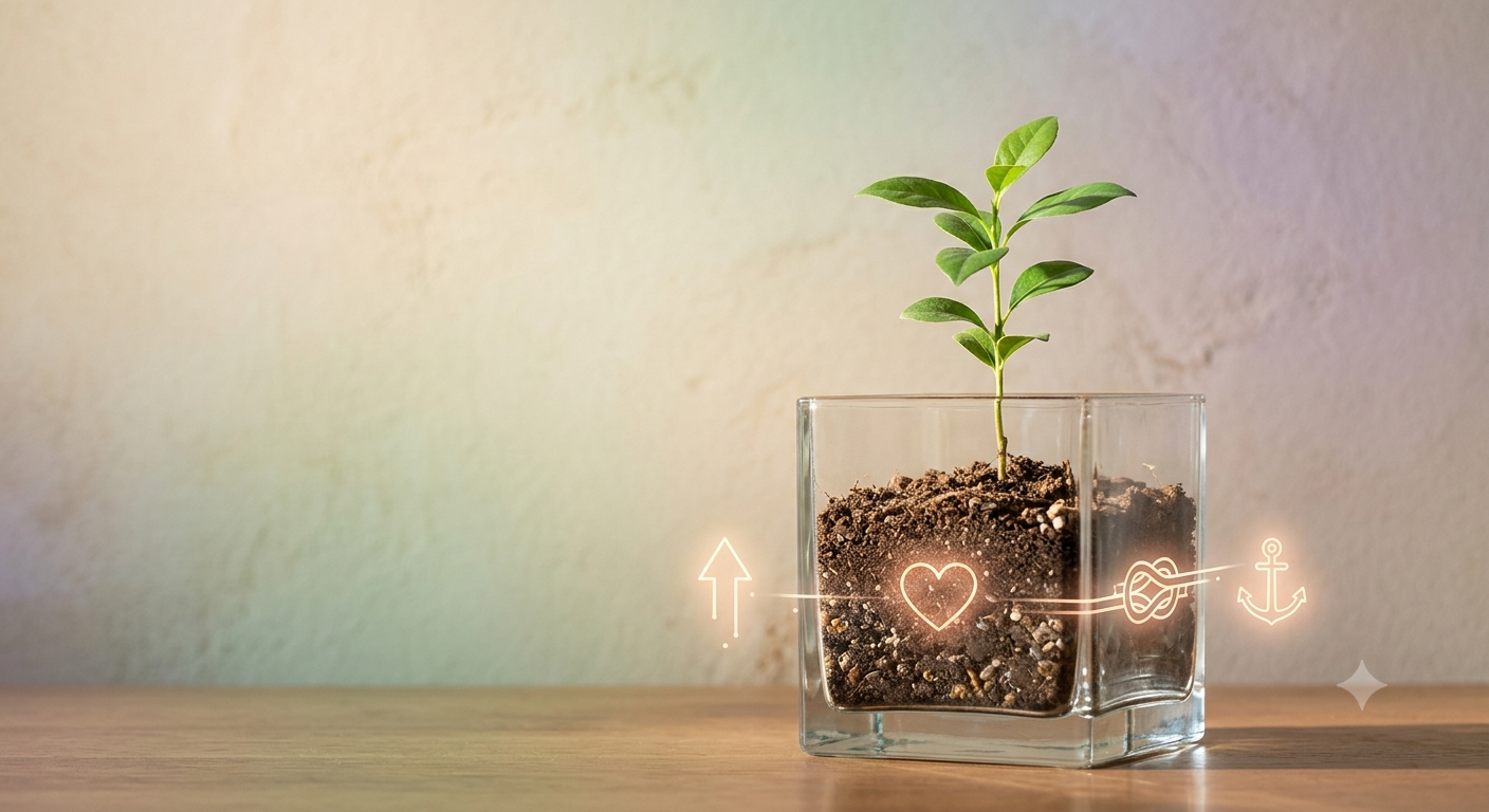 A small green plant growing in a clear glass planter, representing the growth and stability achieved through professional rehab treatment.