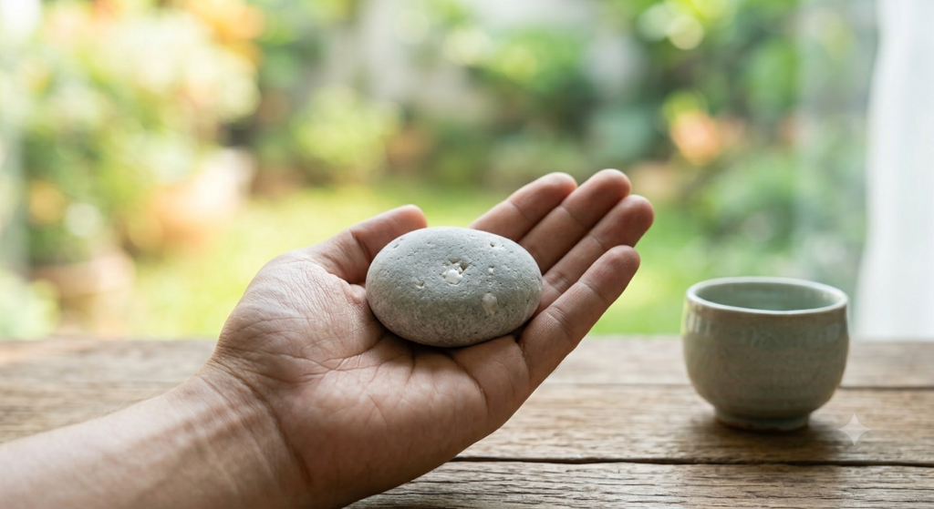 Mindful meditation stone illustrating creative techniques alongside music in addiction recovery.