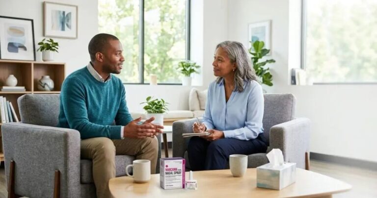 Man talking to a counselor during a private therapy session at a rehab center near me.