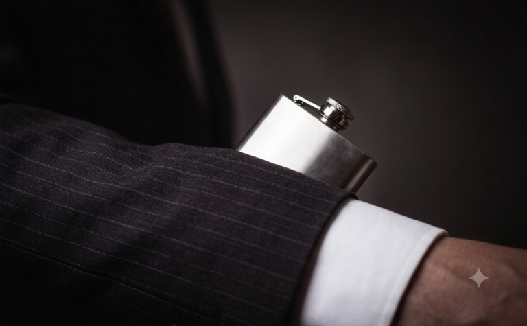 Close-up of a worker hiding a flask in their sleeve, illustrating the hidden signs of hospitality industry alcohol abuse.