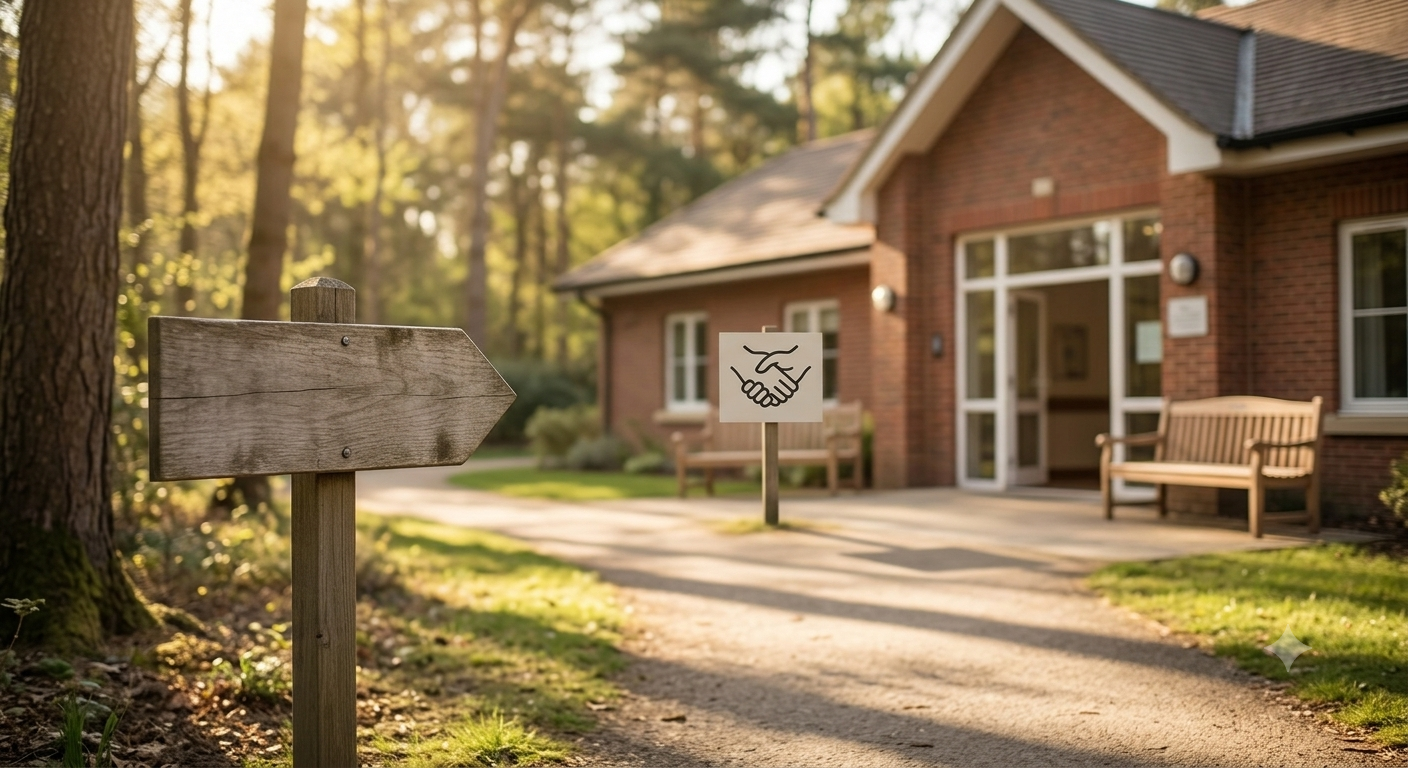 A peaceful outdoor rehabilitation facility surrounded by nature, representing reliable insurance cover in rehab options.